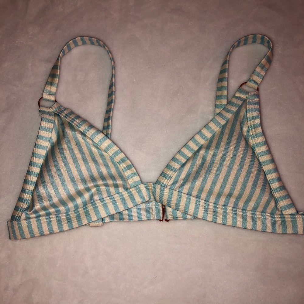 Blue and White Striped Bikini w/ Gold Hoop Detail